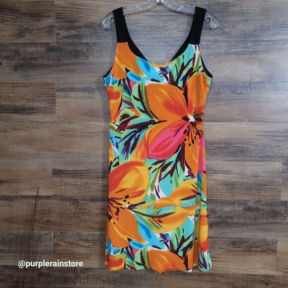 Vtg Blu Sage Floral Tropical Slip Dress M Stretch Beach Resort Vacation 90's Y2K - Picture 4 of 10